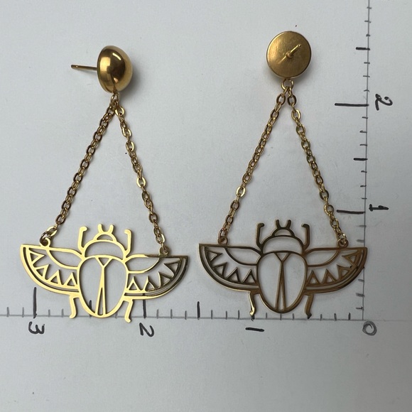 Ancient Egyptian Beetle Trendy Earrings - Egyptian Scarab Beetle Edgy Earrings - Picture 11 of 17